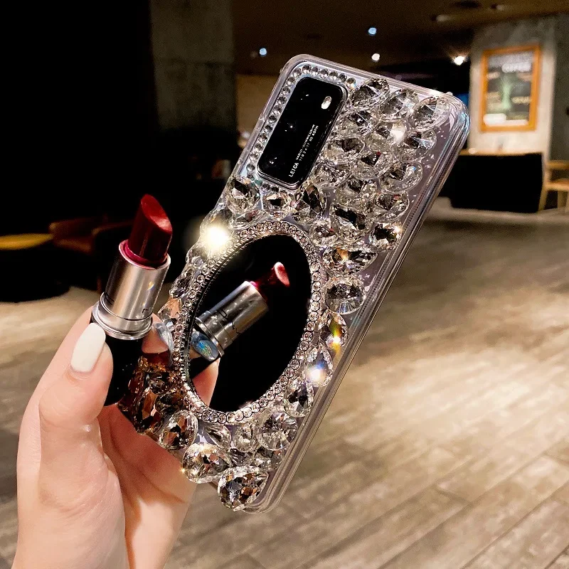 Glass Rhinestone Mirror Cases for Samsung Galaxy S26 S24 Plus, S25, S22, 23 Ultra, Note20, Bling, Crystal Clear Stone