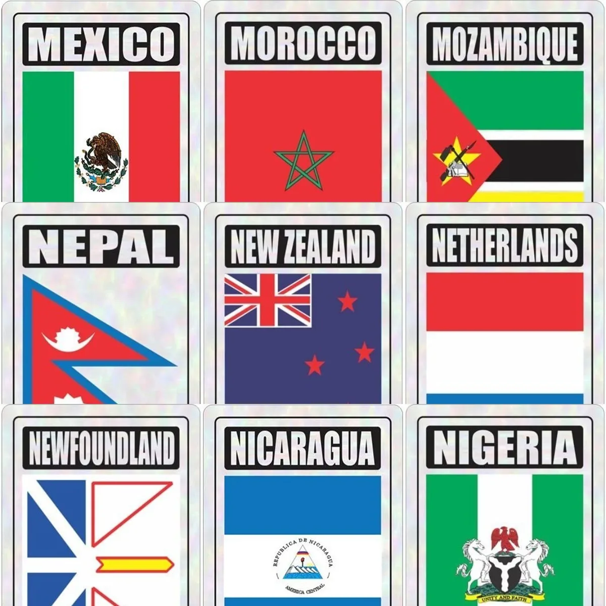 Morocco Mozanbique Nepal Netherlands New Zealand Newfoundland Nicaragua NIGERIA Macedonia Flag PVC Sticker for Car Wall Van