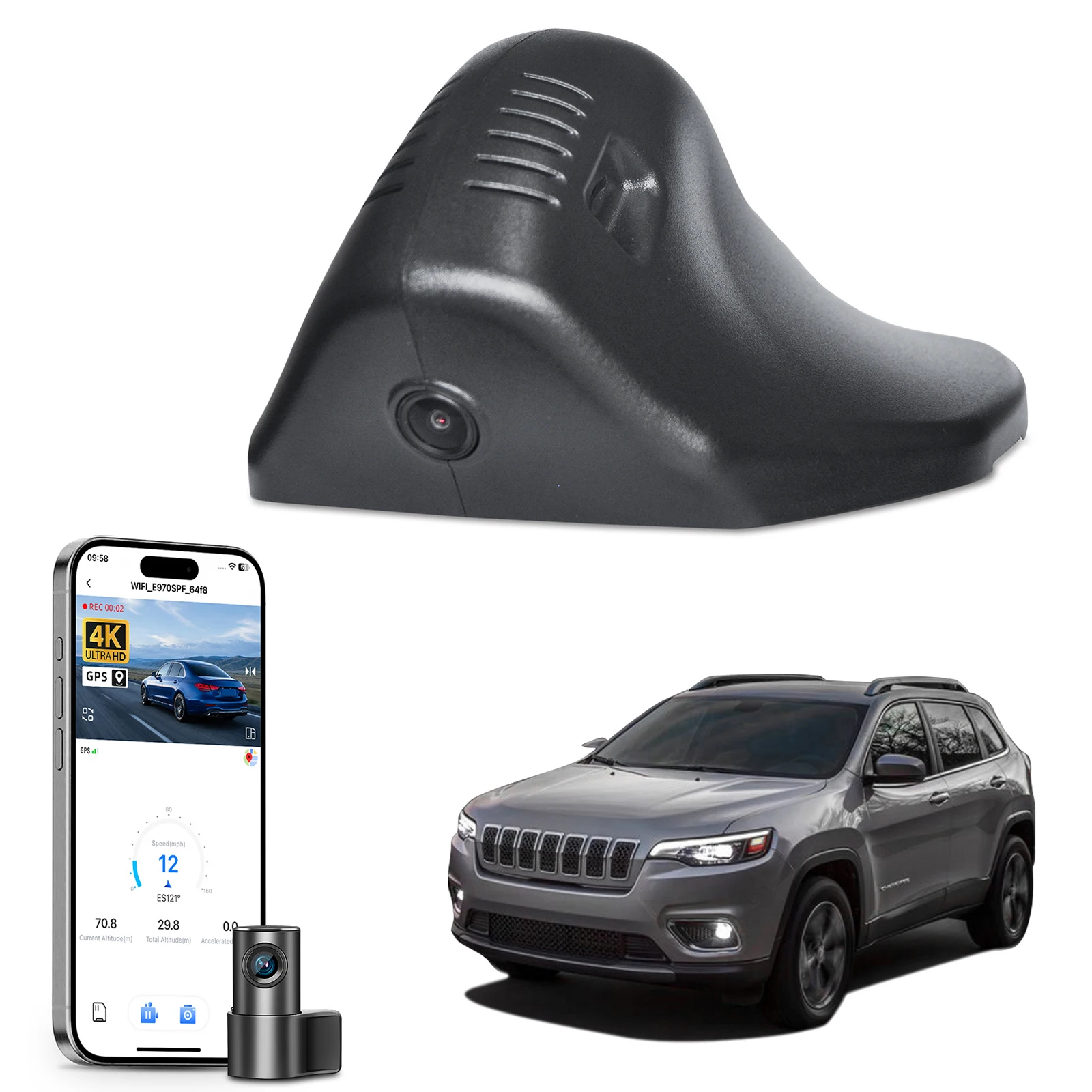 4K Dash Cam For Jeep Cherokee KL 5th Gen Car Camera Recorder 2019-2023 (Model D/E) HD Night Vision WiFi & APP GPS DashCam