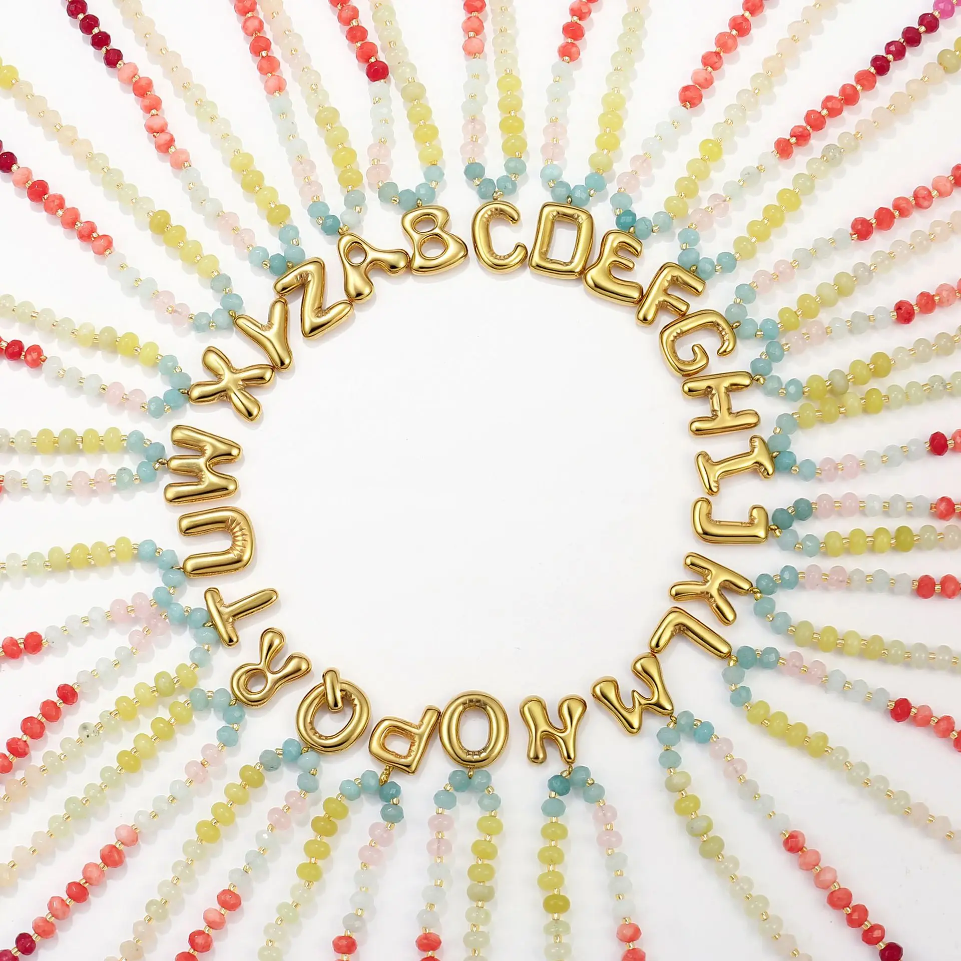 New Bubble Initial Alphabet Pendant Neckalce Stanless Steel Waterproof Balloon Chunky A-Z Letter Colored Natural Stone Choker