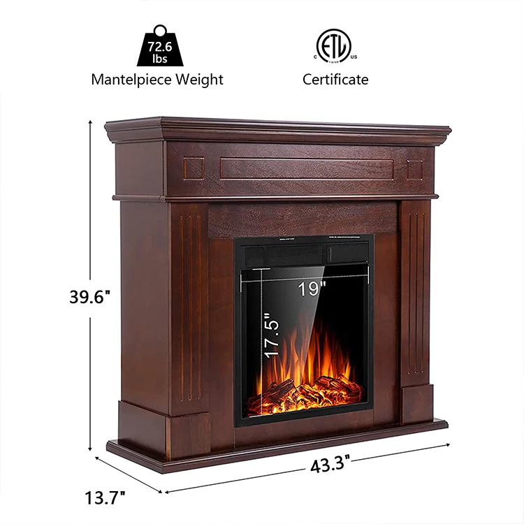 Factory Selling Garage Household Remote Control Brown Mantel Wooden Surround Firebox Electric Fireplace
