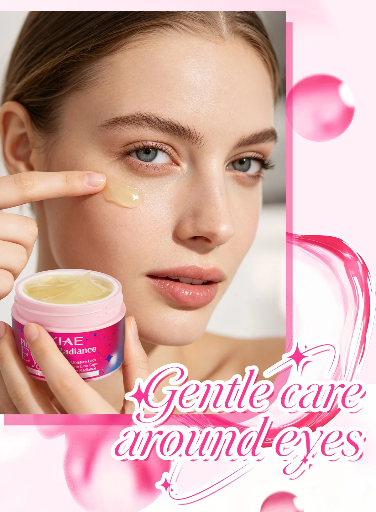 LKIAE Pink Glow Radiance Augencreme, Feuchtigkeitsspendend, Anti-Falten, Gegen Feine Linien, Dunkle Augenringe, Mit Hyaluronsäure, Kamelie, Kollagen – Detail 2