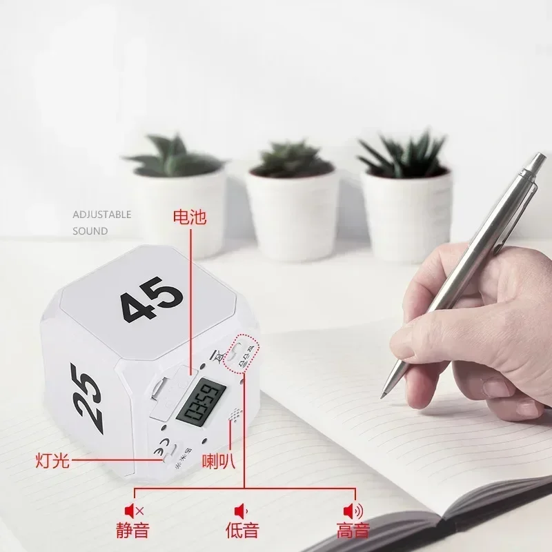 Productivity Cube Timer Gravity Sensor Flipping LED Display 4 Preset Time Dual Modes Countdown Cooking Study Mini Digital Timer