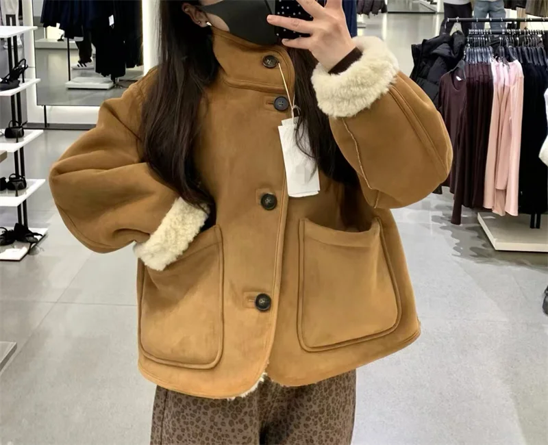 Guobioziy 2026 Fall/Winter New Women's Jacket Camel and Beige Double-Sided Long Sleeve Warm Parka Personalized Fashion