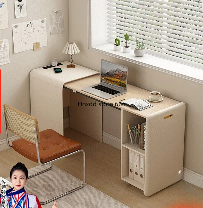 Cream wind solid wood retractable desk foldable simple modern computer home study table