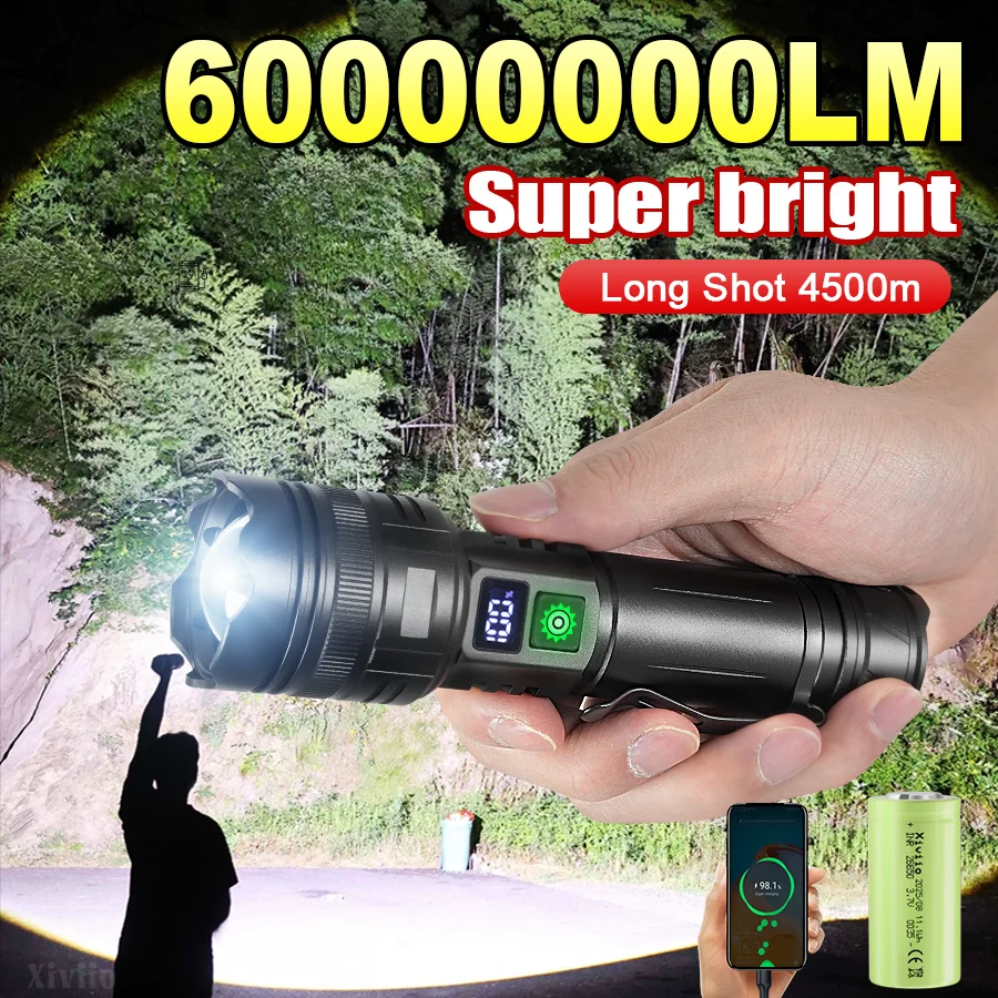 

60000000LM LED Strong Light Tactical Torch Rechargeable Portable Flashlight High Power Outdoor Emergency Camping Lantern