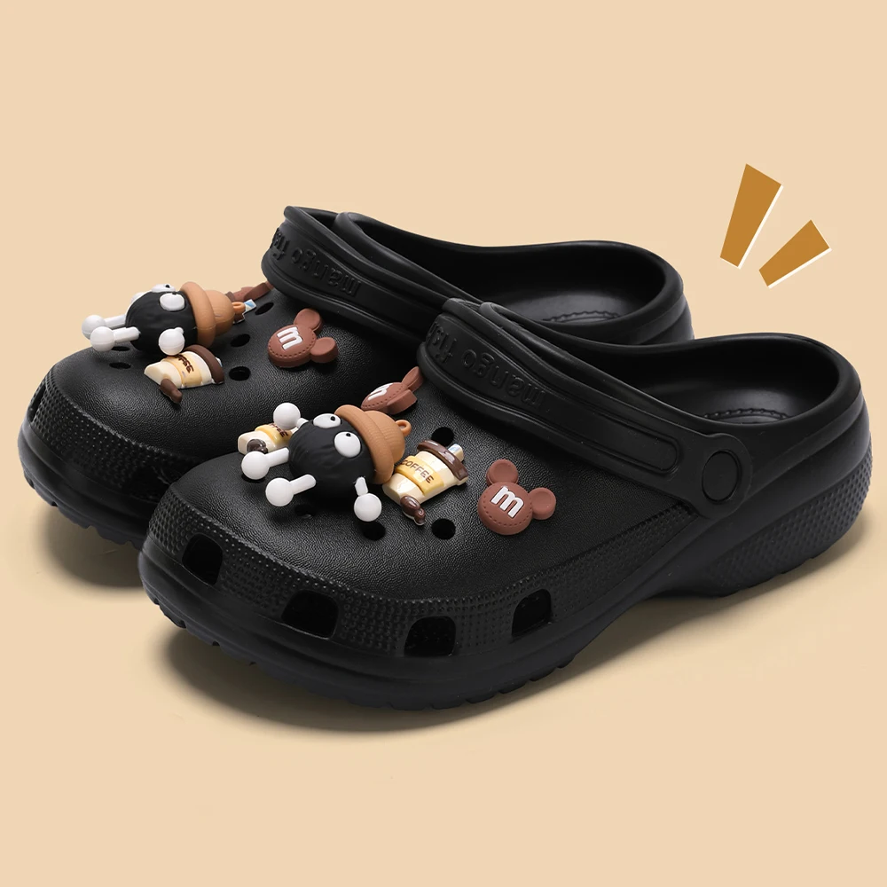 

BASATU Women Garden Shoes Thick Platform Sandals Solid Color Non-slip Soft Sole Beach Sandals Hollow Out Summer Slippers