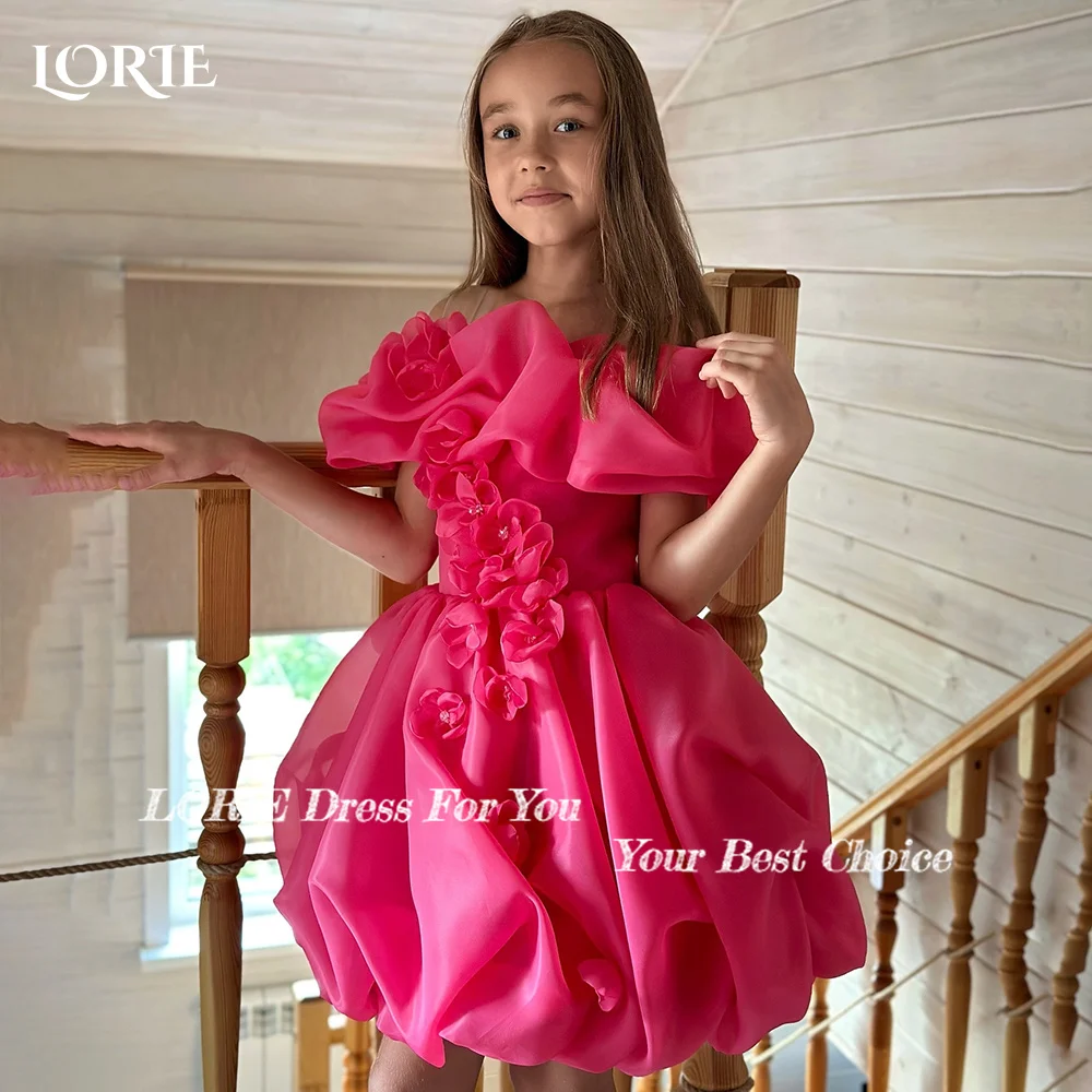 LORIE Girl Peony 3D Flowers Lace Back A-Line Straight Tutu Puff 3D Tulle Party Flower Girl Dress Csustomized Flowers Girls Dress