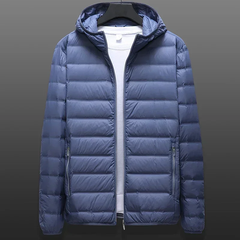 Men Down Padded Jacket Lightweight Spring Puffer Coat Male Ultra Light Autumn Big Size 6XL 8XL White Duck Hood Zip-up Outerwear