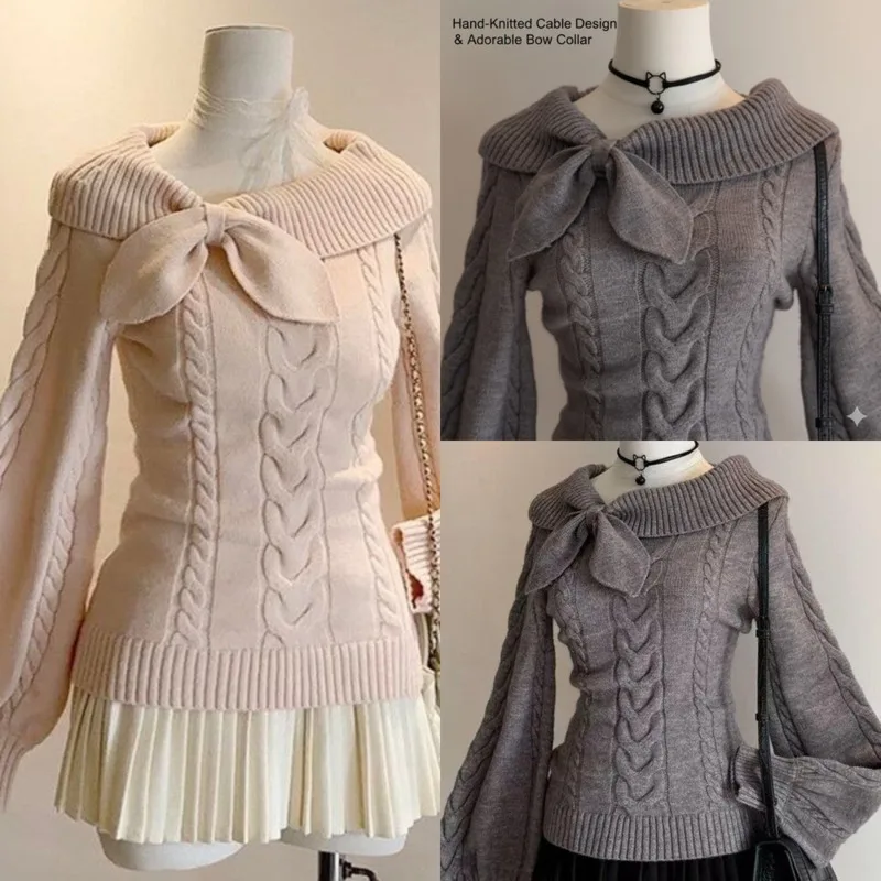 

Свитер с воротником с заячьими ушками, топ для девочек, осенне-зимняя мода Y2K, женский вязаный пуловер в стиле ретро, милый вязаный топ в корейском стиле, новый