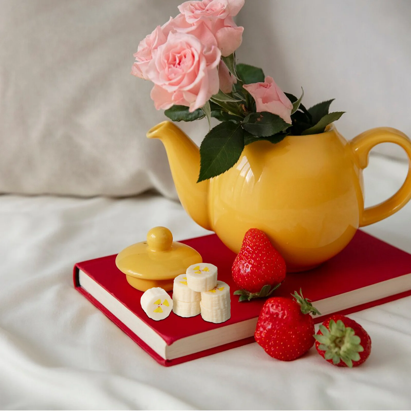 

6pcs Simulation Banana Slice Realistic Artificial Fruits Slices Photography Props Home Kitchen Decor Basket Display Filler Fruit