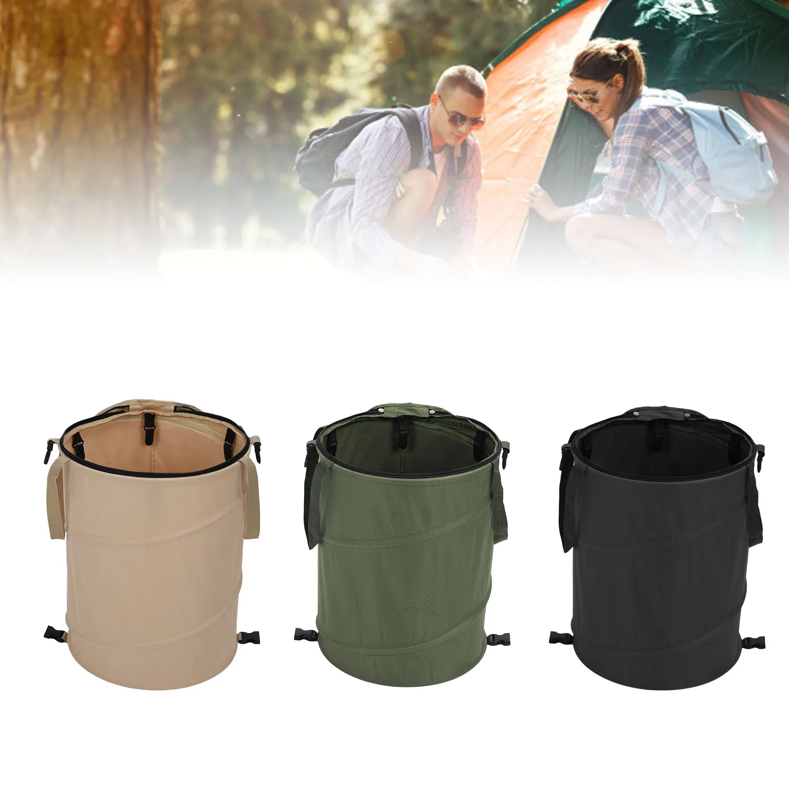 Camping Trash Can Large Capacity Portable Multifunctional 600D Oxford Cloth  Utility Container with Lid Foldable Trash Can