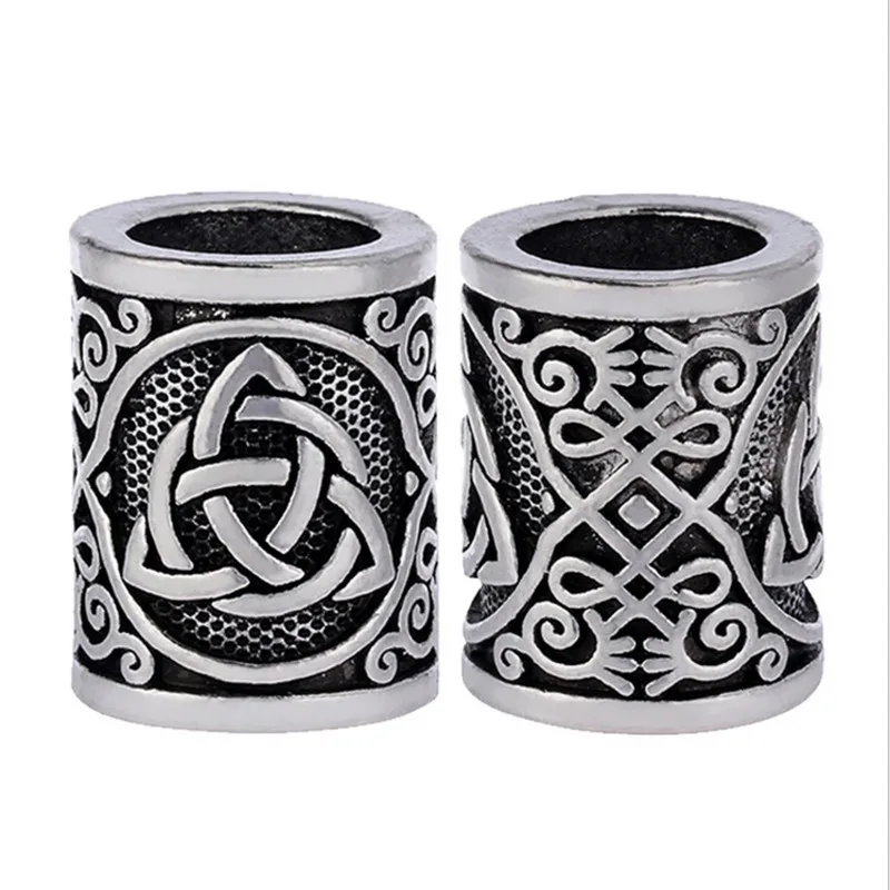 Fashion 1pcs Antique Silver Color Round Bead Viking Knots Runes Beads for Beard Hair Paracord Pendant Bracelets DIY Finding