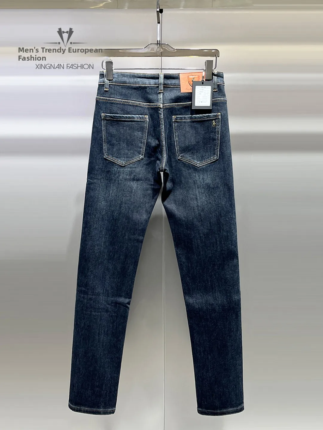

Thiened Fce Lined Slim Fit Jeans Men's Winter High Waist Straight Leg Pure Color Versatile Korean Sle Long P...