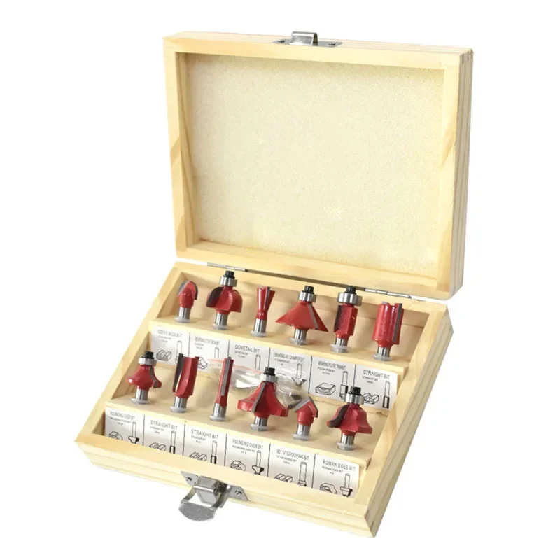 

12pcs Woodworking Router Bit Set Wood Board Shaping Trimming Carving Tools Wholesale Machine Use Carbide Bits Box