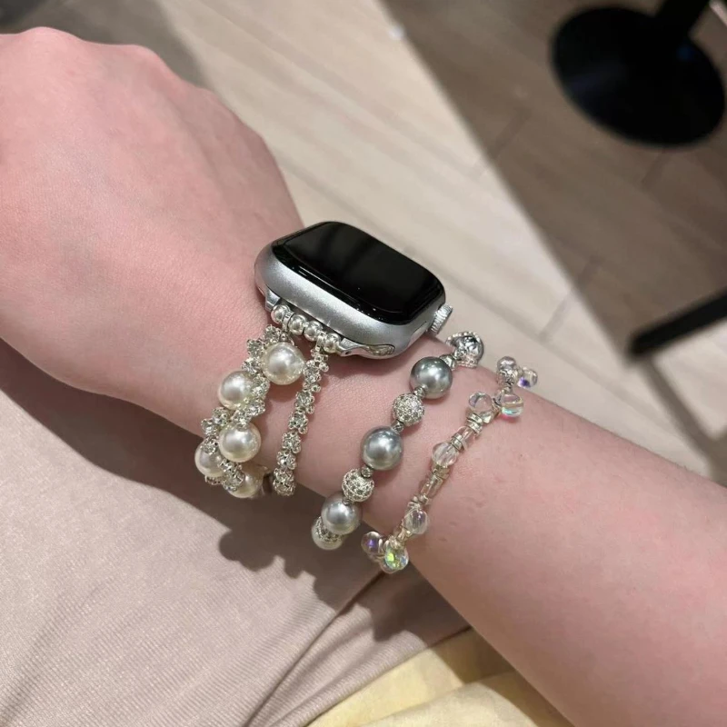 Trendy 2000s Starry Sky Pearl Watchstrap for Apple Watch 9 8 7 6 5 4 3 2 1 Accessories Women Gift 38mm 40mm 41mm 42mm 45mm 44mm