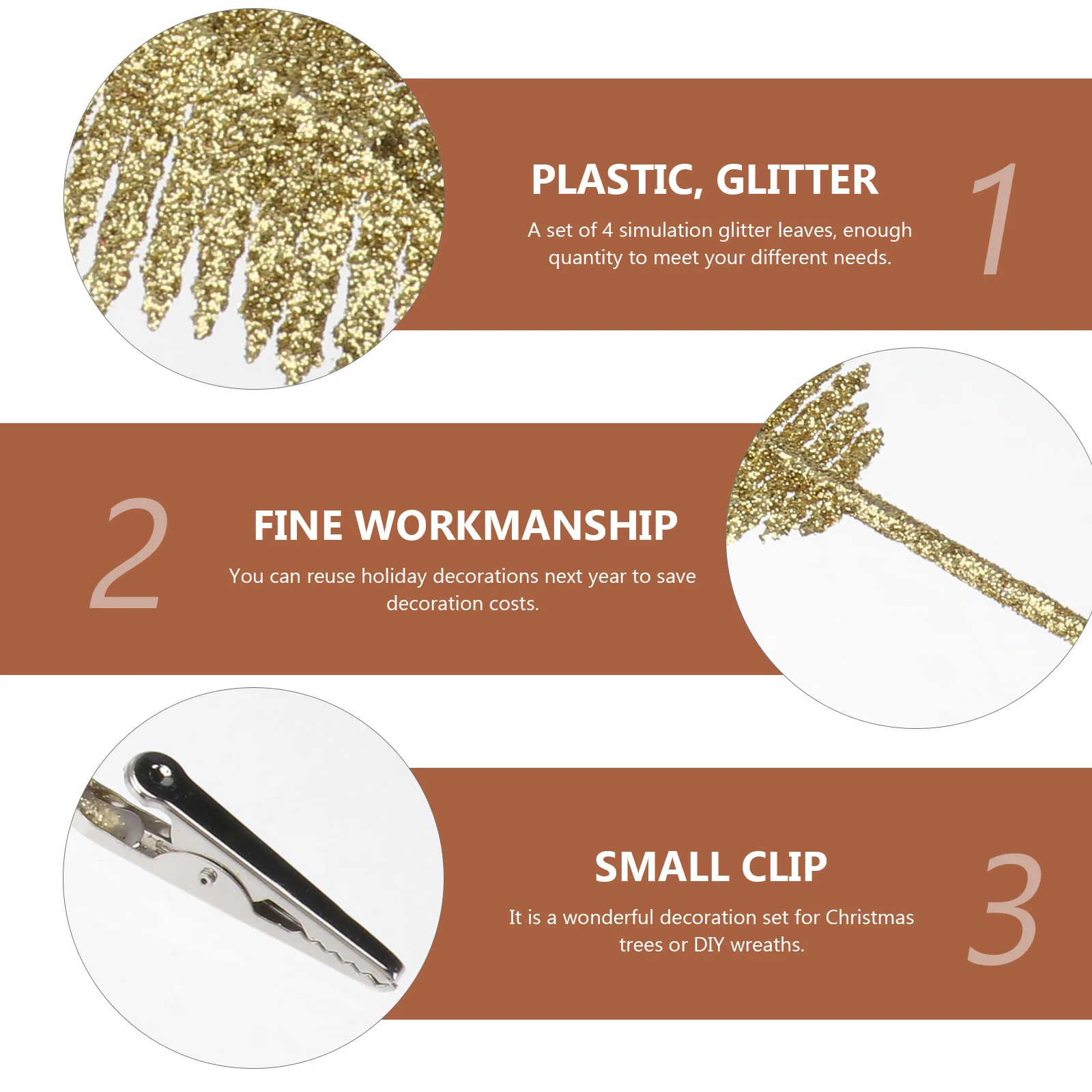 

4Pcs Artificial Leaf Clips Glitter Leaves for Christmas Tree Decorations Holiday Party Outdoor Indoor Festival Use