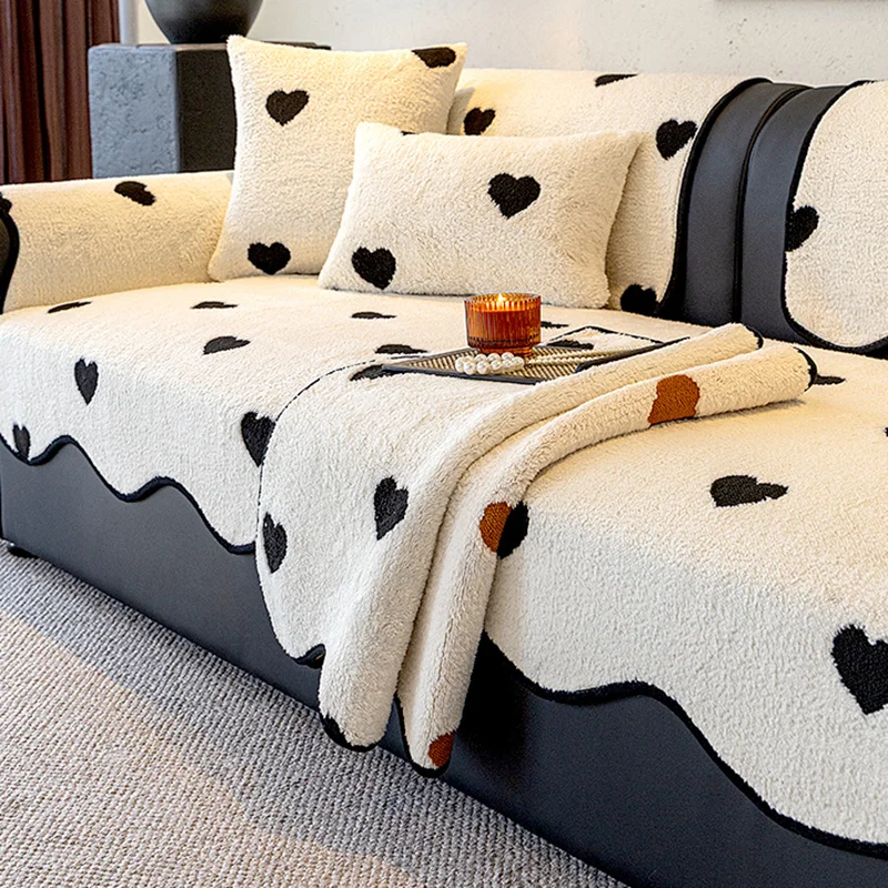Plush Love Printed Non-Slip Sofa Cover Thickened Versatile Seat Cushion for Autumn Winter Comfort Skin-Friendly Home Textiles