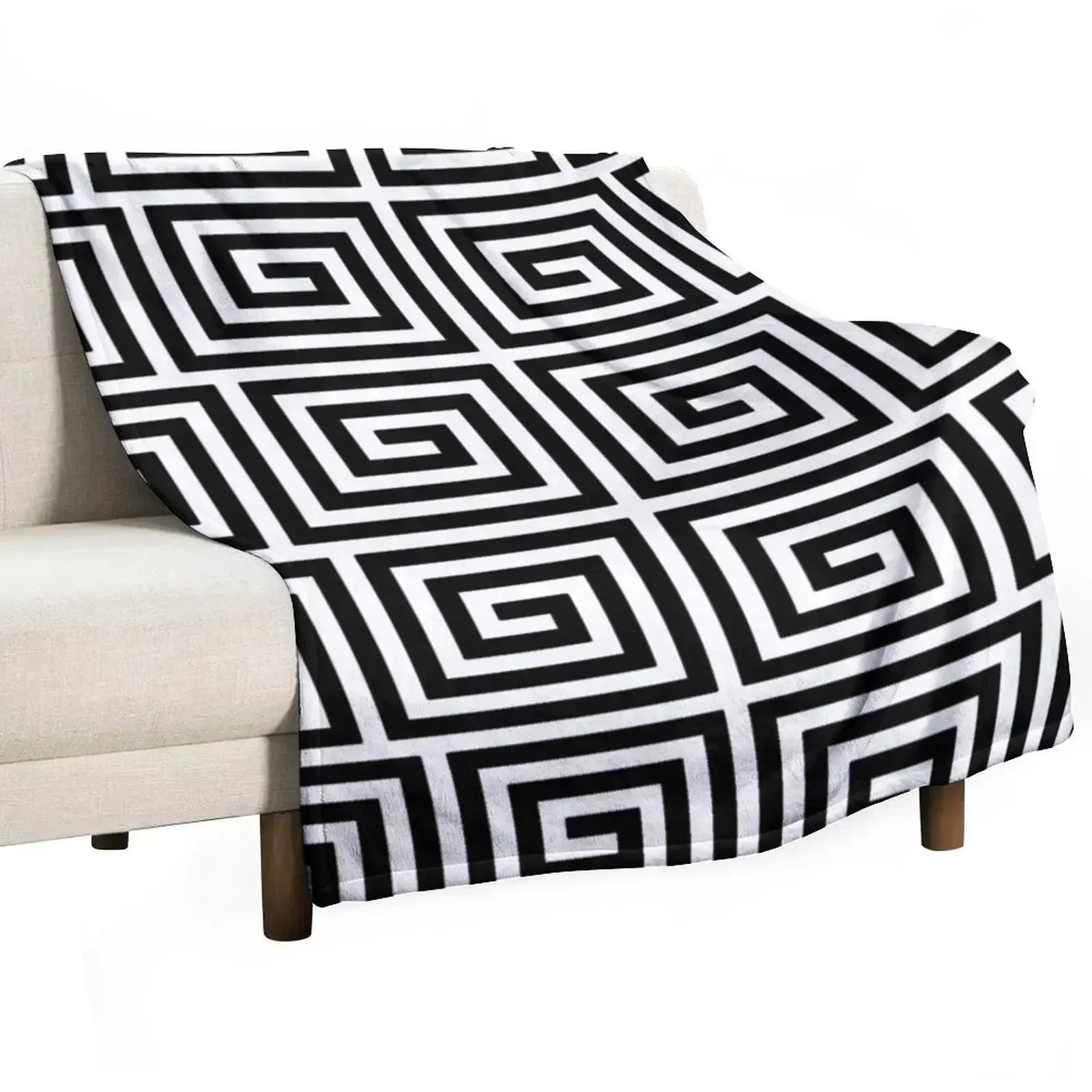 

Greek Key Pattern 122 Black and White Throw Blanket Modern Design Soft Blanket for Home Decor
