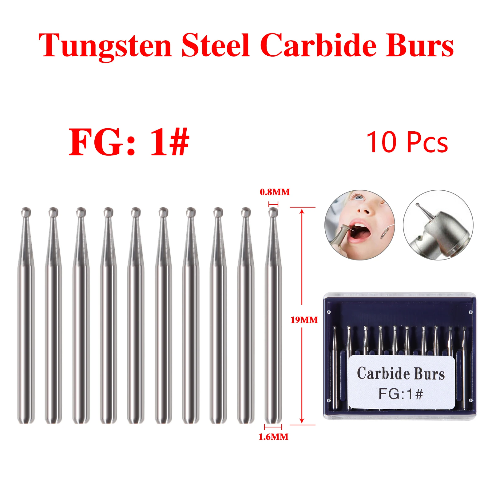 Dental Tungsten Steel Carbide Crown Metal Cutting Burs For High Speed Handpiece MX