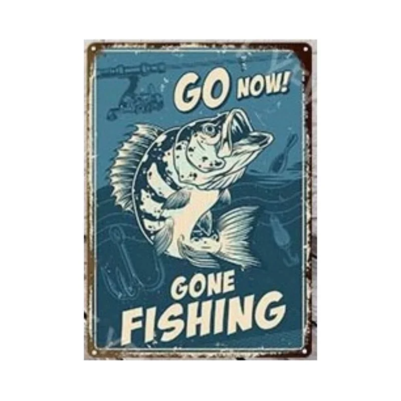 Fishing Metal Tin Sign Fishing Sign Vintage Metal Plate for Wall Poster Farm Art Decoration Stickers Plaques 8X12 Inch