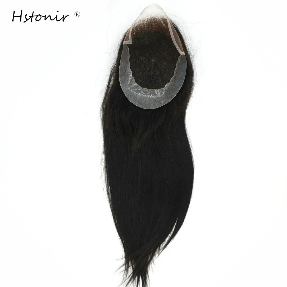 Hstonir-Peluca de cabello humano Remy indio para mujer, postizo de encaje frontal, Natural, TP06