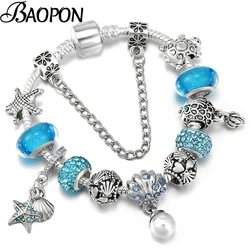 Summer Style Shell Fish Pendant Charm Bracelets With Silver Color Turtle Beads Bracelet For Women Men Girl Pulseras Jewelry Gift