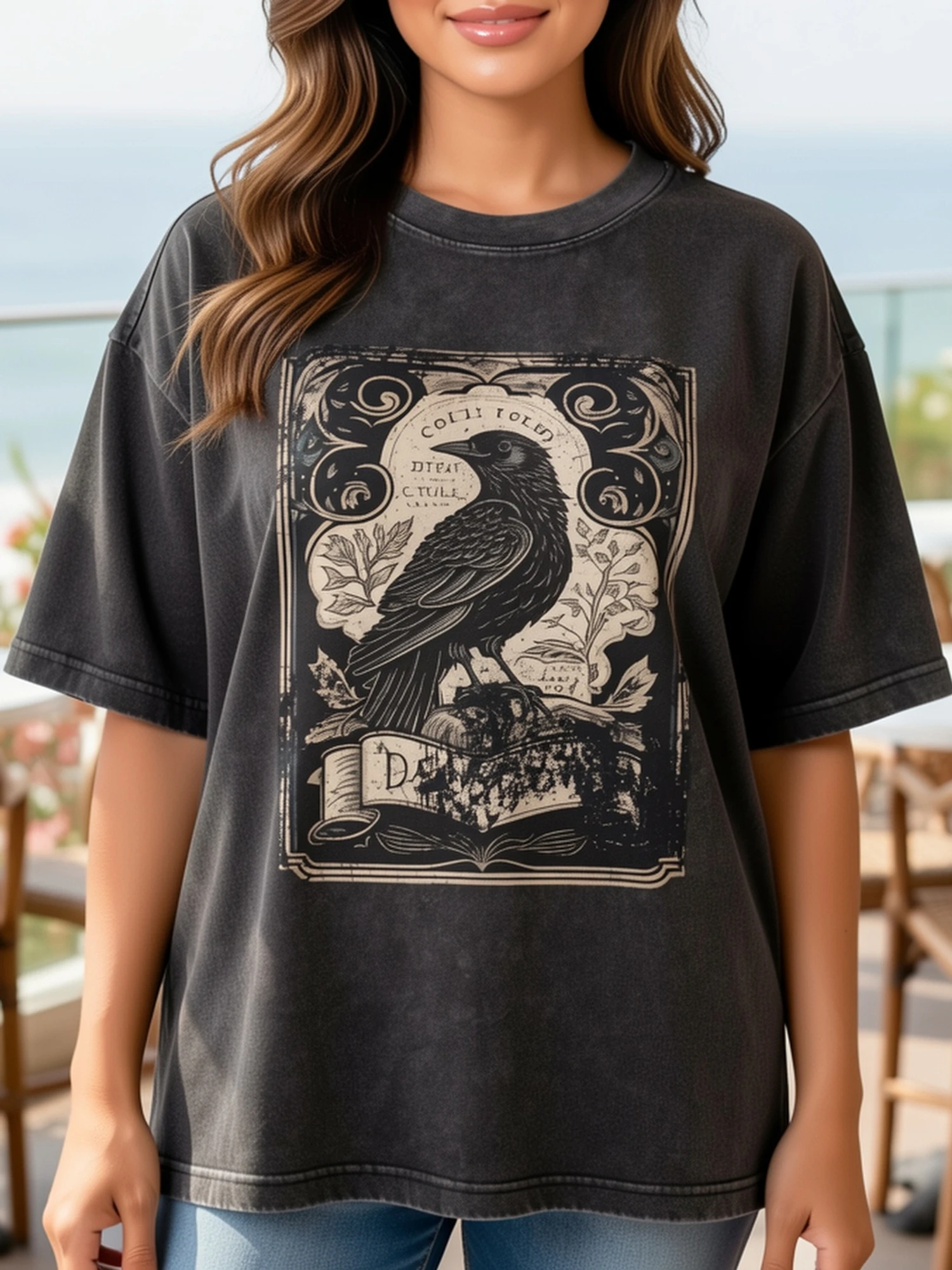 Drawing Print Loose Round Neck Fashion Women's Wash Short Sleeve Graphic Short Sleeve Women's T-shirts for Summer Unisex