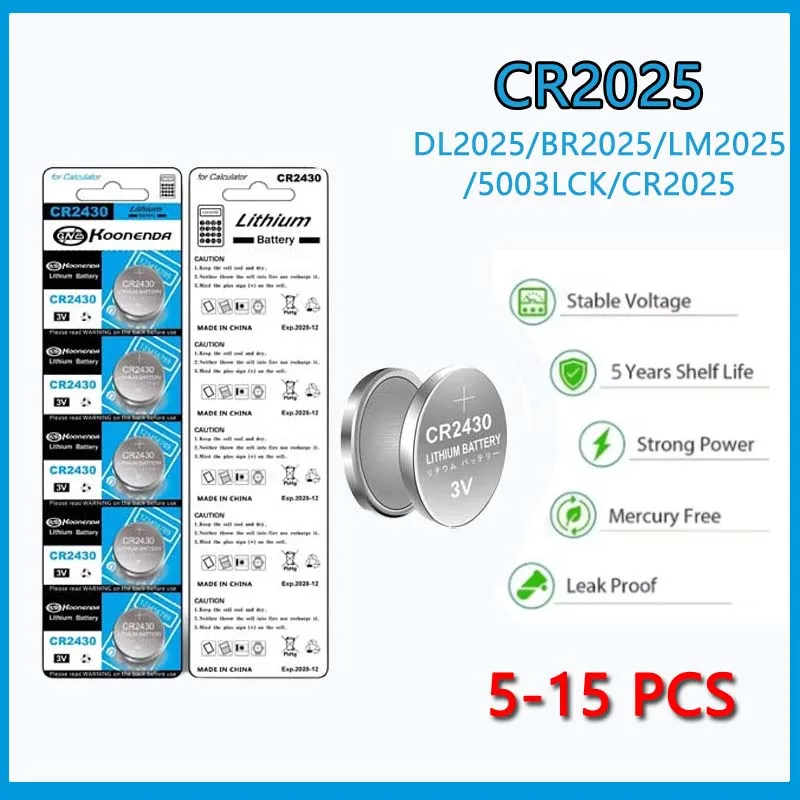 

5/10/15pcs CR2430 3V Lithium Battery DL2430 BL2430 Buttton Coin Cells Batteries for Car Remote Control Motherboard Watch