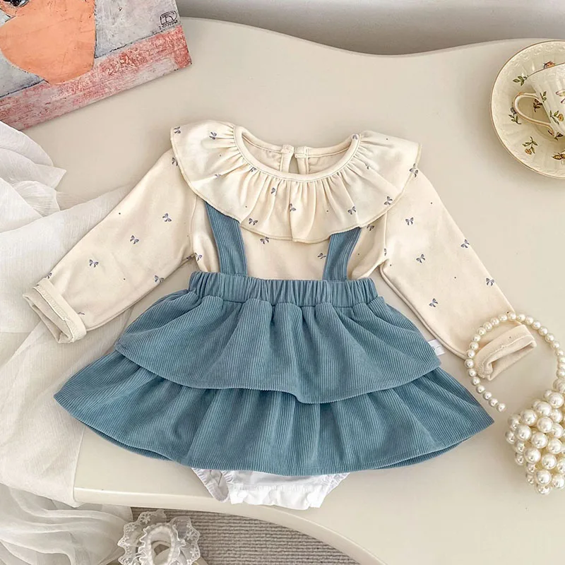 

Новинка 2023 года, осенний комплект одежды для новорожденных девочек, хлопковая футболка с длинными рукавами, комбинезоны без рукавов, костюм для маленьких девочек