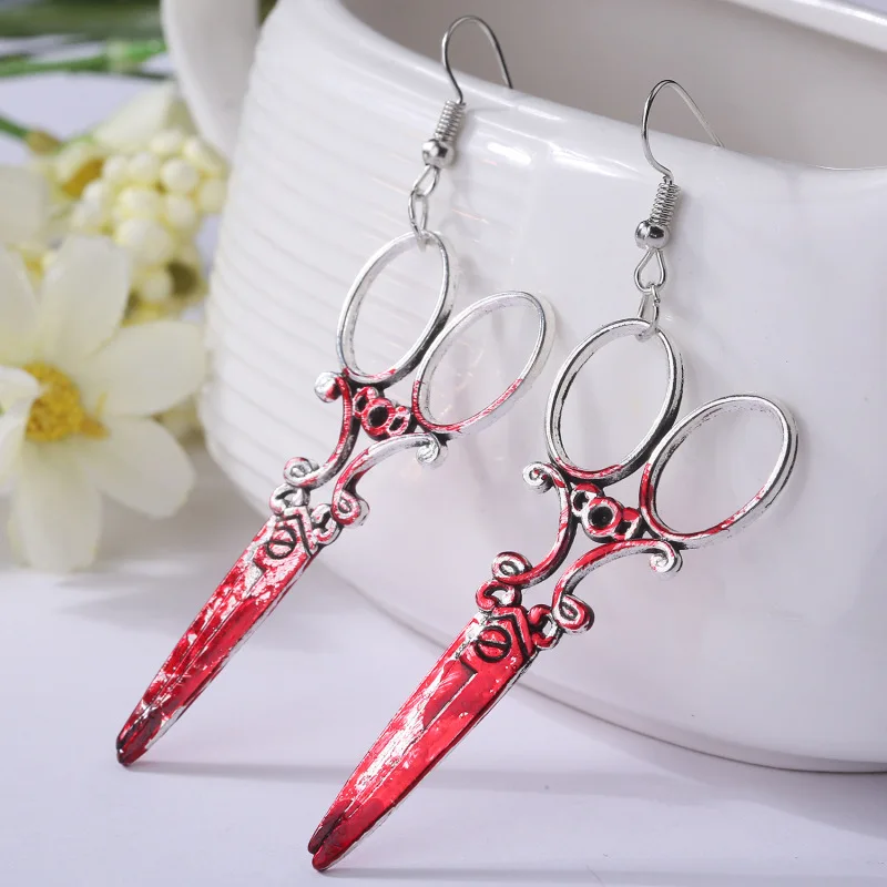 New Gothic Bloody Scissors Axe Dangle Earrings for Women Girls Fashion Dagger Saw Weapon Earring Halloween Party Jewelry Gifts