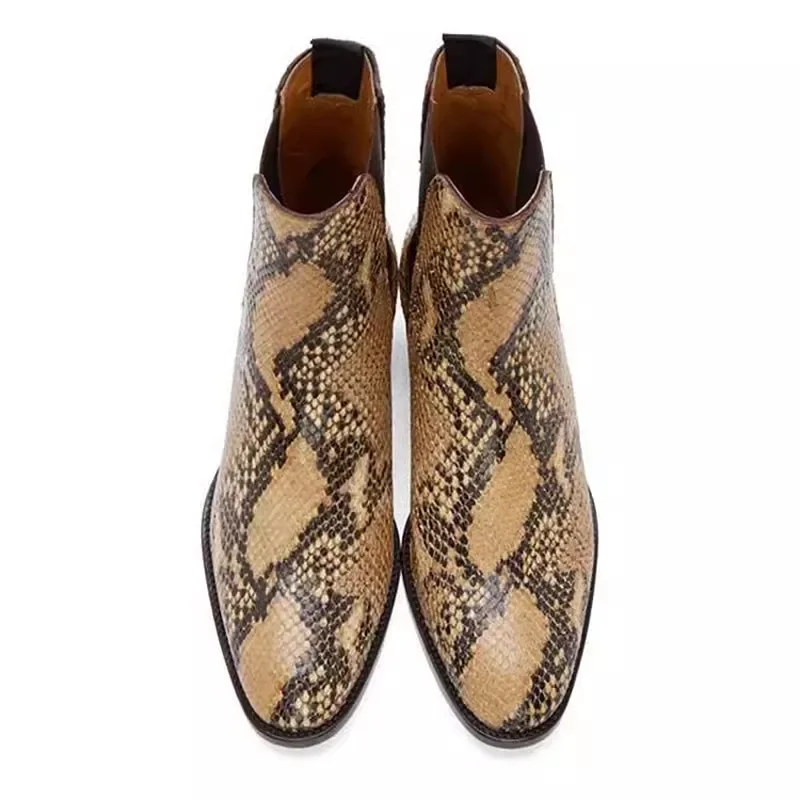 

Fashion Catwalk Chelsea Boots for Men Round Toe Chunky Heel Slip-On Ankle Short Boots Male Business Walking Leather Shoes