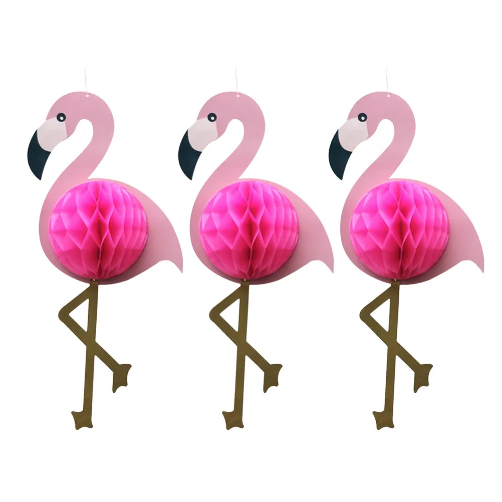 3 Piezas de Decoración Colgante de Panal de Abeja con Flamencos Rosas, Artículos para Fiestas de Flamencos, Luau Hawaiano, Cumpleaños, Baby Shower, Fiesta de Verano