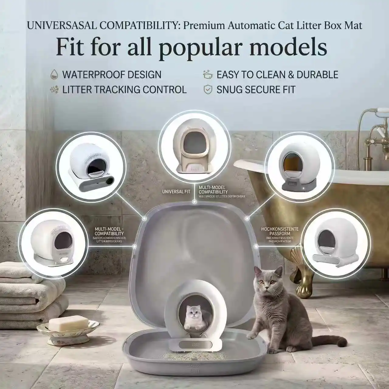 

Universal Silicone Mat for Automatic Cat Litter Box Leak-Proof Anti-Slip Floor Protector Easy Clean Cat Litter Pad