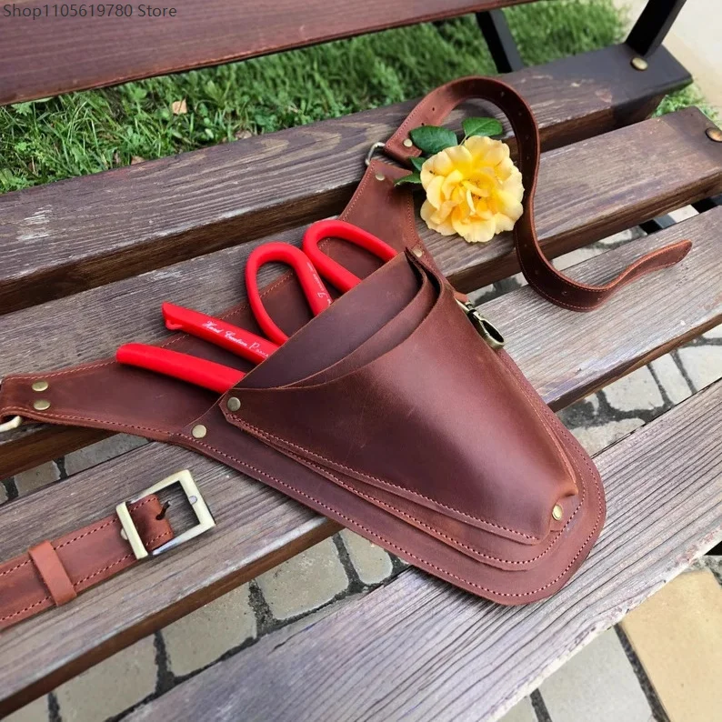 PU Leather Multi‑Pocket Gardening Tool Waist Holster Adjustable Belt Outdoor Portable Utility Storage Pouch Costume Accessory