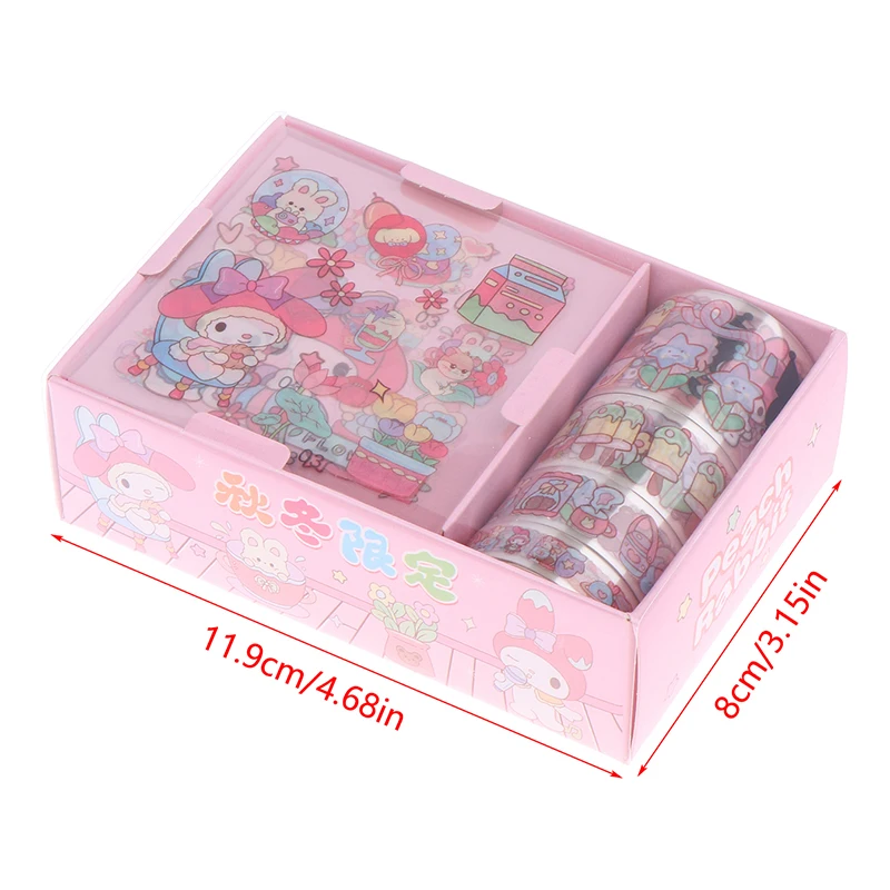 Sanrio Sticker Roll Gift Box Cute Hello Kitty Cinnamoroll Kuromi My Melody Pompompurin Hand Acount Tape Stickers Decal Kids Toys