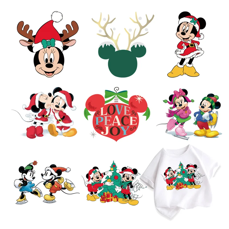 Wesołych Świąt Myszka Minnie naszywki termokollant samoprzylepne naklejki termotransferowe DIY dekoracje do szycia