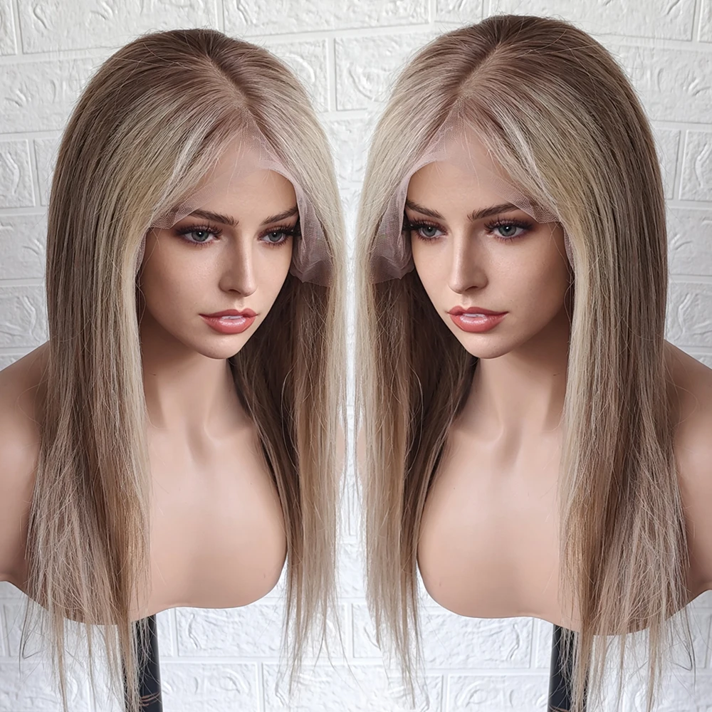 

Luxury Custom Balayage Human Hair Wig Transparent Lace Front 100% Raw straight Style for White Women Salon Quality Highlighted L