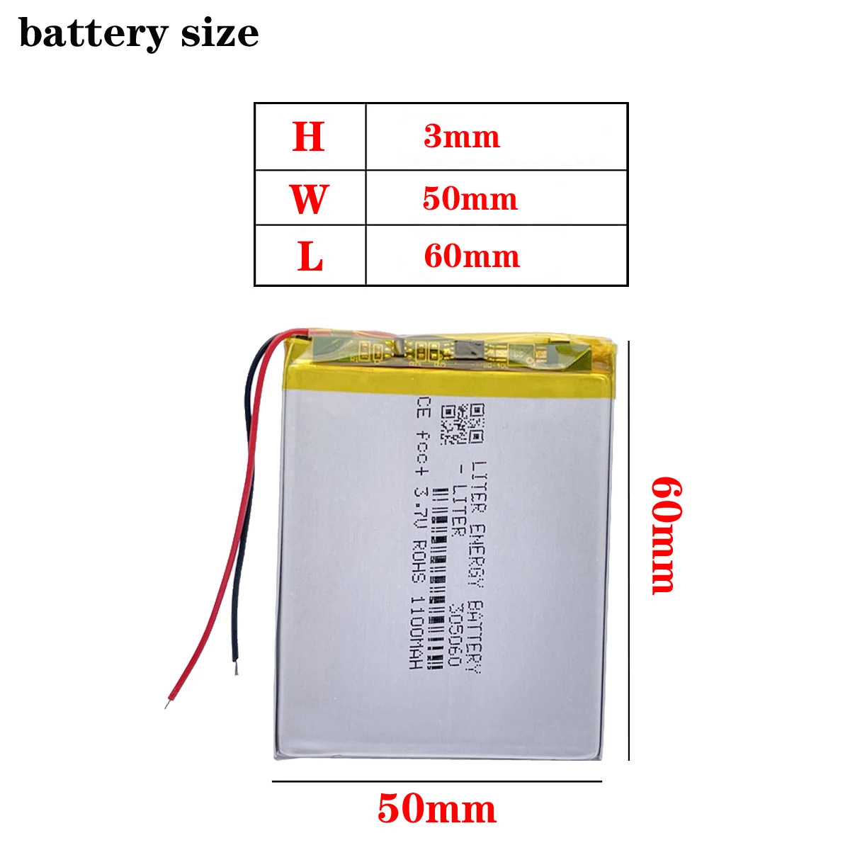 

3.7V 1100mAh 305060 Rechargeable Battery For MP3 MP4 mobile bluetooth GPS Toy reading pen speaker lithium-ion Lipo Battery