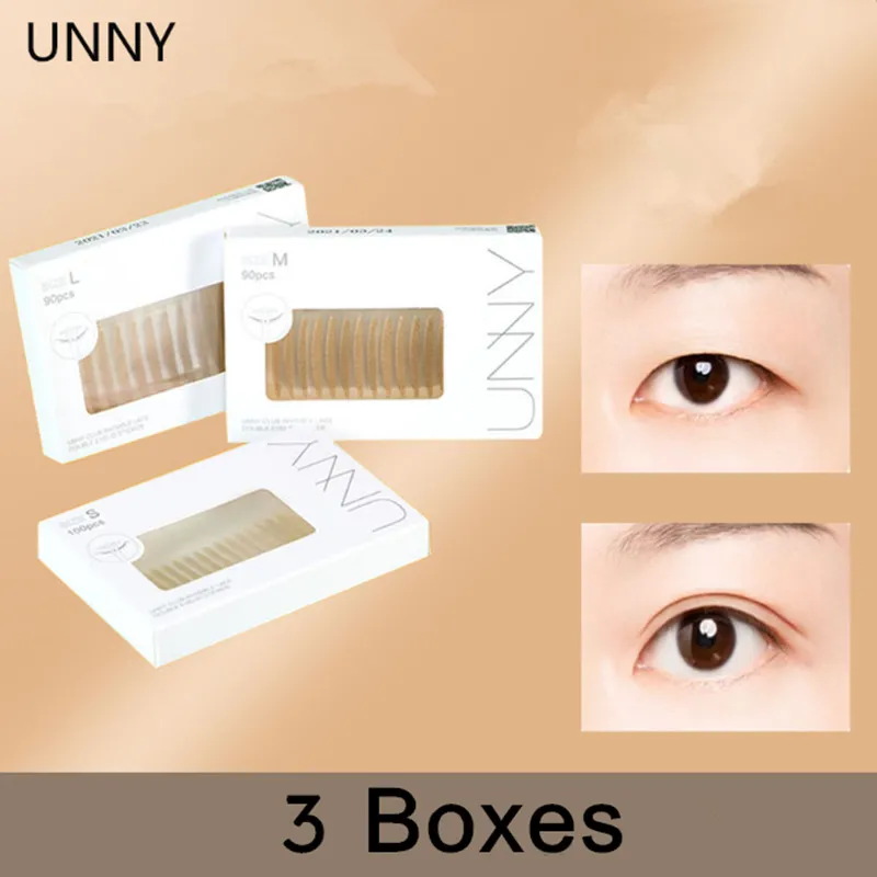 

3 Boxes U N N Y Eyelid Tape Sticker Invisible Double Eyelid Paste Stripe Self-adhesive Natural Bigger Eyes Makeup Tool