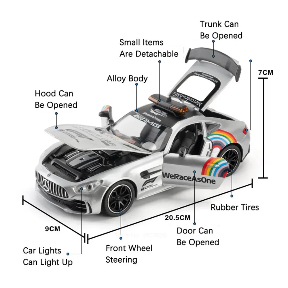Voitures de sécurité GTR F1 en alliage 1:24, Vision GT, modèles moulés sous pression, véhicules sonores et lumineux, portes ouvertes, jouets éducatifs pour enfants