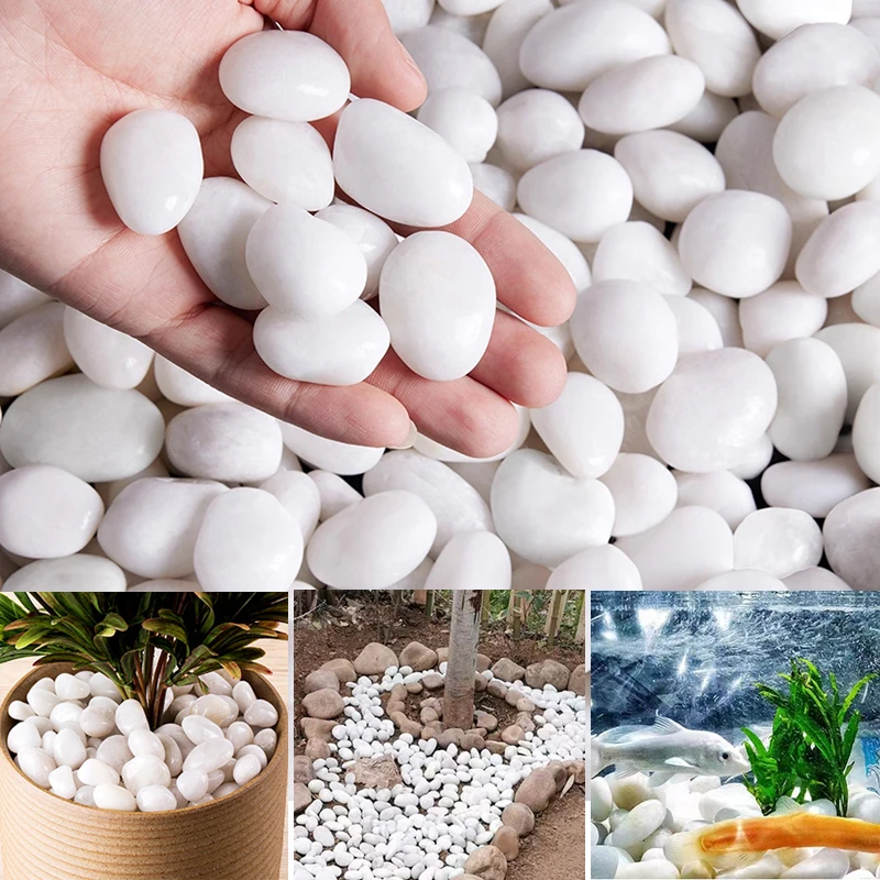 300/800g 2-3cm Natural Pebbles White High Polished Courtyard Landscape Decoration Horticultural Pot Fish Tank Decorative Stones