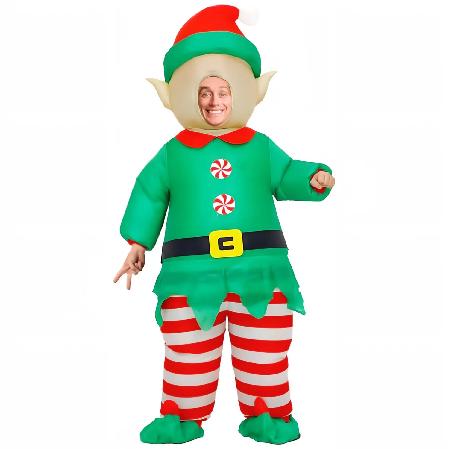 Aufblasbares Weihnachtselfen-Kostüm für Erwachsene, aufblasbare grüne Elfen, lustiger Anzug, Cosplay, Karneval, Rollenspiel, Halloween-Party-Bekleidung