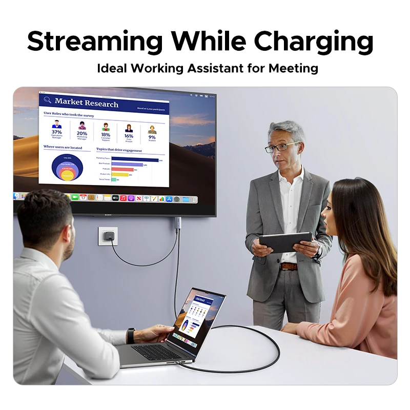 UGREEN Кабель USB C-HDMI с адаптером быстрой зарядки PD 100 Вт 4K при 60 Гц 2-в-1 Thunderbolt Однонаправленный тип C к HDMI 2 метра