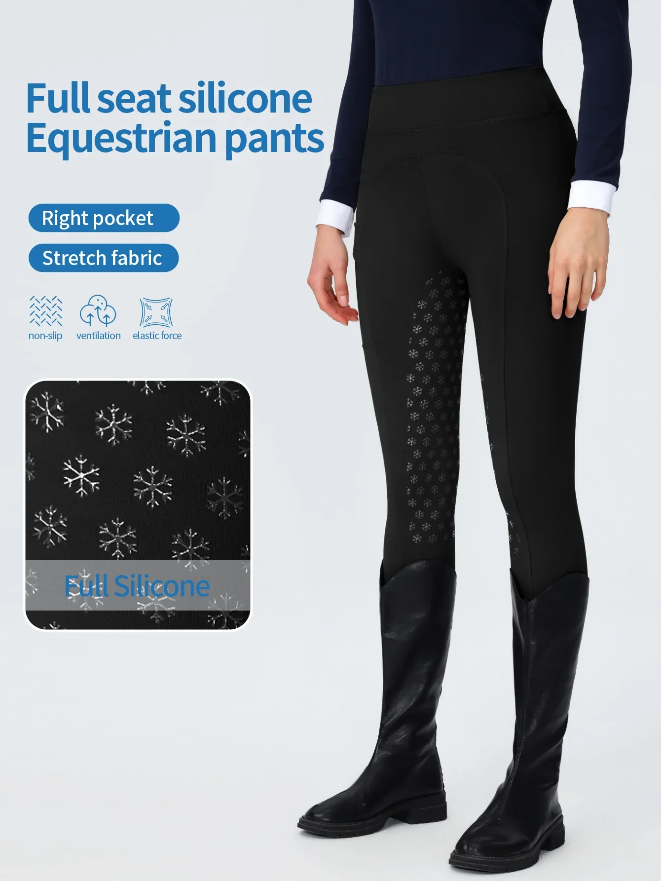 Women Full Seat Silicone Equestrian Breeches High Waist Tight Breathable Riding Pants Side Pocket Durable Outdoor Competition