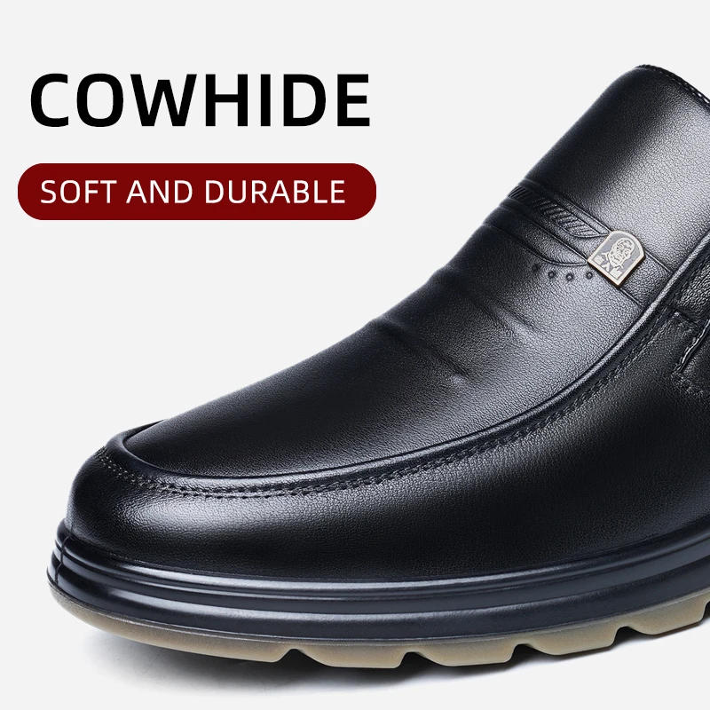 LAORENTOU genuine cowhide breathable business casual men\'s leather shoes, wear-resistant cow tendon thick sole, soft black shoes