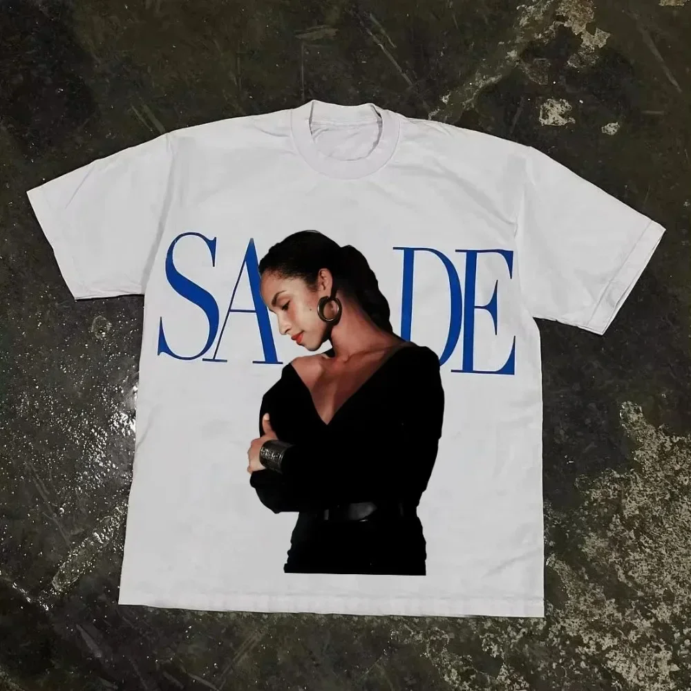 Vintage Sade Adu Print Graphic 100% Cotton T-Shirt WoMen Y2K Summer Short Sleeves Vintage Oversize Tshirt Streetwear Women Tops