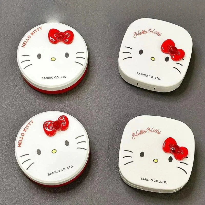 Kawaii Sanrio Hello Kitty Cartoon Cute Red Eye Box Square Contact Lens Companion Box Circular Storage Box Toys for Girls