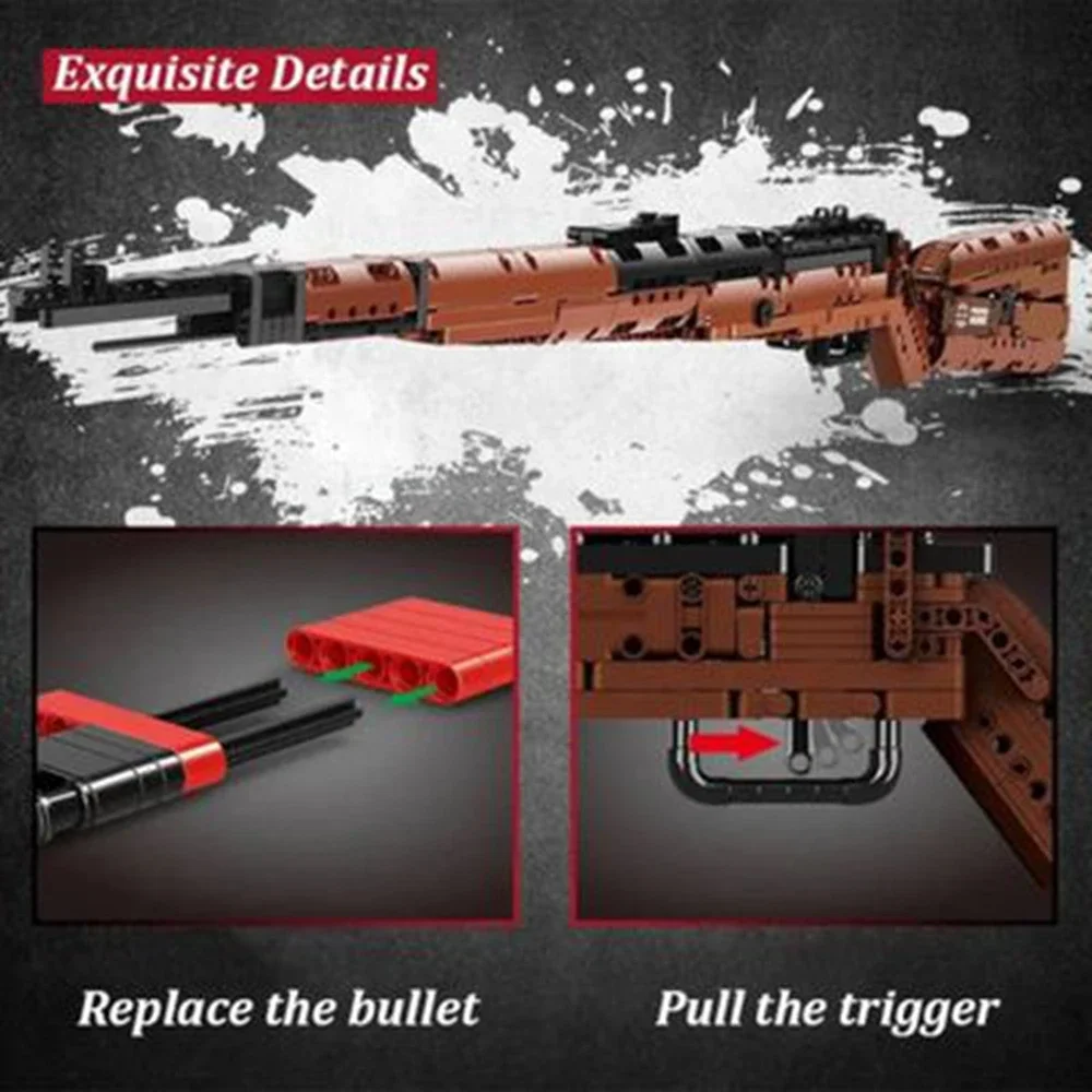 Mould King Mauser Kar98K Building Block Model WW2 Weapons Series Heavy Sniper Rifle Assemble Bricks Shoot Toys Children\'s Gifts