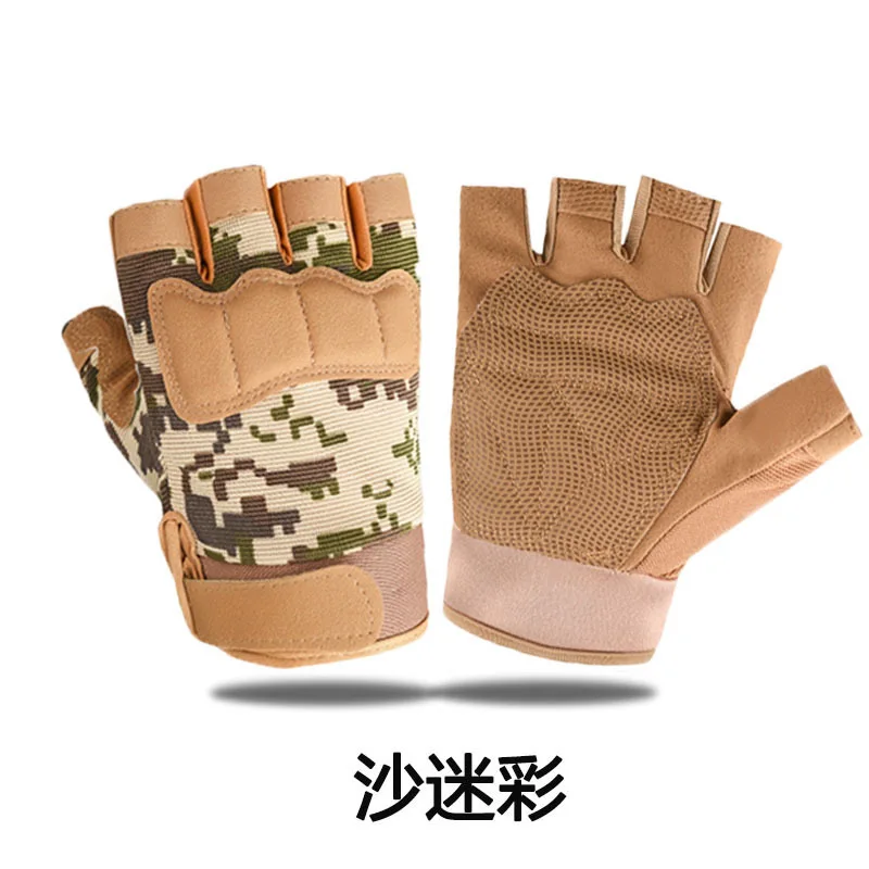 قفازات اللياقة البدنية للتدريب على ركوب الدراجات في الهواء الطلق بنصف إصبع، وتكتيكات مضادة للانزلاق ومقاومة للاهتراء، وحماية المعجبين العسكريين